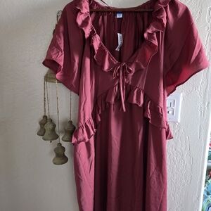 NWT Old Navy Plus Size 2X Wine Ruffle Midi Dress